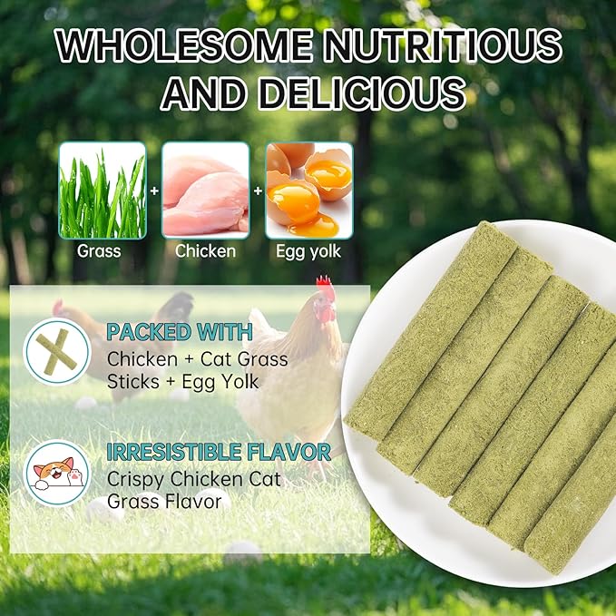 Cat Grass Teething Stick Treats - Natural Freeze Dried Pet Snack for Cat Chew Teeth Cleaning & Hairball Removal (75g