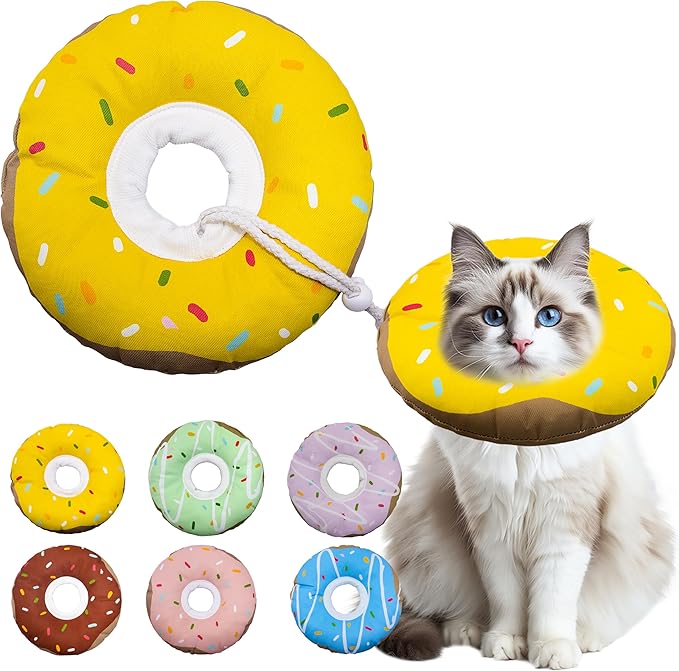 Seyezo Cat Cone Collar Soft, Adjustable Cat Recovery Collar Kitten Cones to Stop Licking, Cute Donut E Collar After Surgery, Cats Neck Pillow Cone Elizabethan Cones of Shame (Waterproof Yellow, Large)