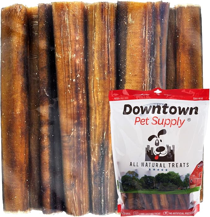 Downtown Pet Supply Jumbo Bully Sticks for Dogs - Natural Beef Chews, Low-Odor & Rawhide-Free, Long Lasting Dog Treats for Aggressive Chewers - Healthy, Safe & Delicious Chews Dogs Love (12" 40 Pack)