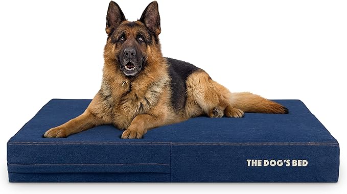 The Dog’s Bed Orthopedic Memory Foam Dog Bed for XL Dogs, Waterproof Washable Cover, Anti-Slip Base, Calming Surface – CertiPUR-Certified Foam, Real Blue Denim, 6 Inch Thick