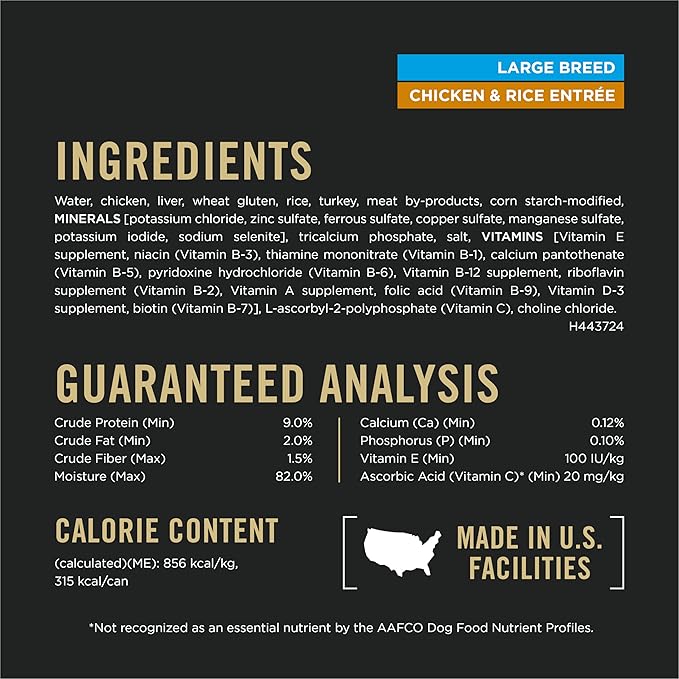 Purina Pro Plan Gravy Wet Dog Food for Large Dogs, Large Breed, Chicken and Rice Entrée - (Pack of 12) 13 oz. Cans