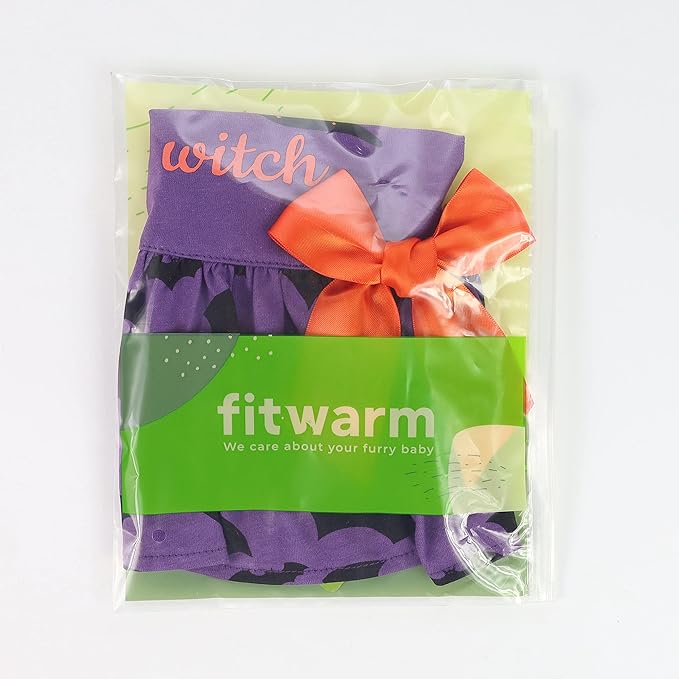 Fitwarm 100% Cotton I'm The Good Witch Halloween Dog Costume Puppy Dress Doggie Party One Piece with Bowknot Pumkin Bat Pet Vest Shirt Holiday Cat Outfits Purple X-Small