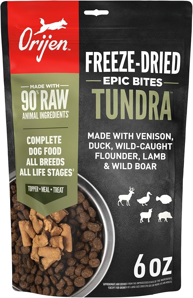ORIJEN Epic Bites Freeze-Dried Dry Dog Food Tundra Recipe 6oz Bag