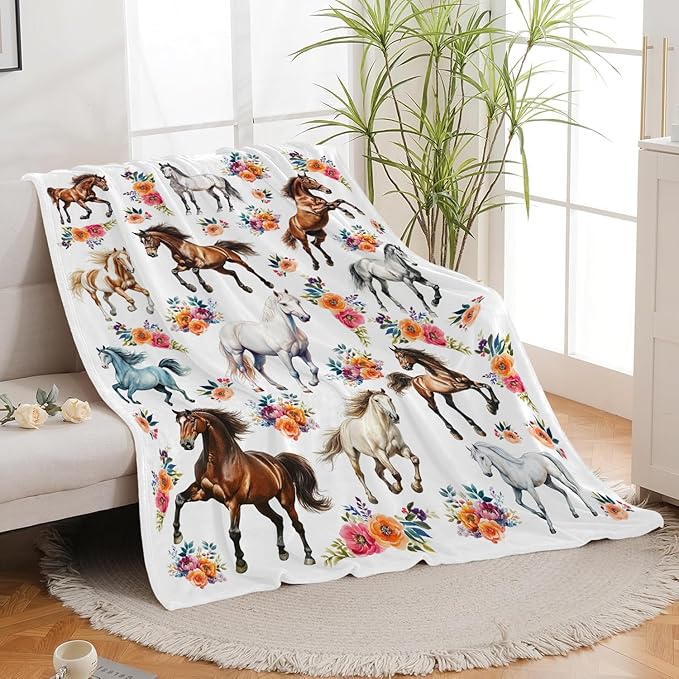Horse Throw Blanket Horse Blanket Gifts for Girls Women Men Boys Kids Adults Super Soft Cozy Plush Fluffy Fuzzy Fleece Blanket Home Decor 50''X60''