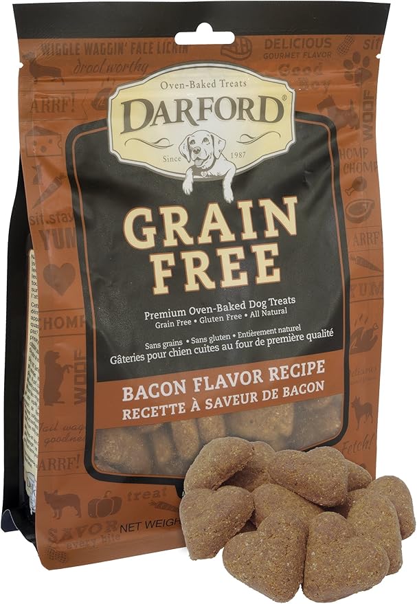 Darford Grain Free Dog Treats – Bacon Recipe – 12 oz Bag – All Natural Baked Dog Biscuits with Real Meat – No Corn, Soy, or Grains – No by-Products or Artificial Flavors – Made in Canada