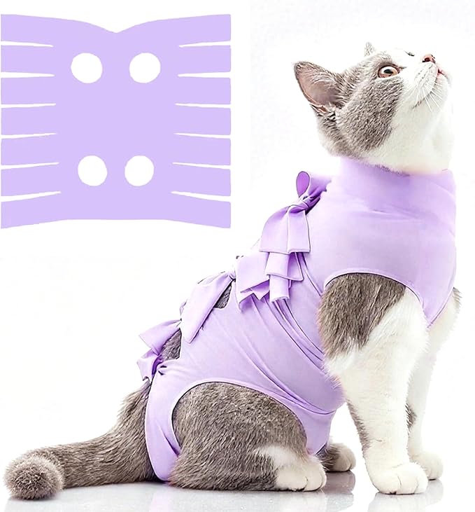 Cat Recovery Suit Anti Licking, Cats Surgery Recovery Suit Female Kitten Onesie After Spay, Cone of Shame Alternative, Post-Surgery Kitten Surgical Clothes for Abdominal Wounds,Kont Purple,L