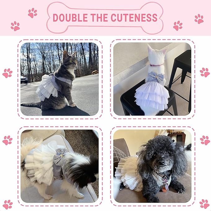 Dog Dresses, Fashion Pet Dog Clothes, Striped Mesh Puppy Dogs Princess Dresses (Blue, X-Large)
