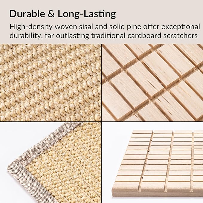 2 PCS, Rabbit Sisal Scratching Mat & Pine Wood Board Set, Indoor Natural Bunny Scratching Pad Toys, Bunny Bed and Bedding, for Claw Grinding & Boredom Relief, for Guinea Pigs, Chinchillas, Hamsters