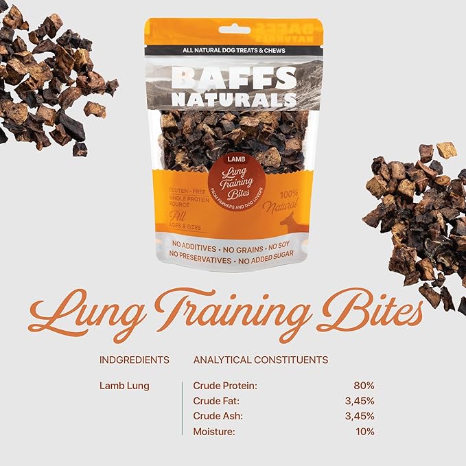 Lamb Lung Dog Treats - Perfect for Dog Training | 100% Natural Dog Treats | High Protein Low Fat for Dogs | Gluten Free Lung Bites for Training Rewards | Healthy Pet Treats Bites | 7oz