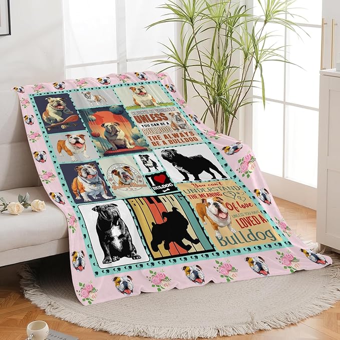 English Bulldog Throw Blanket English Bulldog Puppy Stuff Gifts for Dog Lover Kids Girls Boys Adults Women Men Soft Cozy Warm Plush Fluffy Fuzzy Fleece Blanket Decor 50''X60''