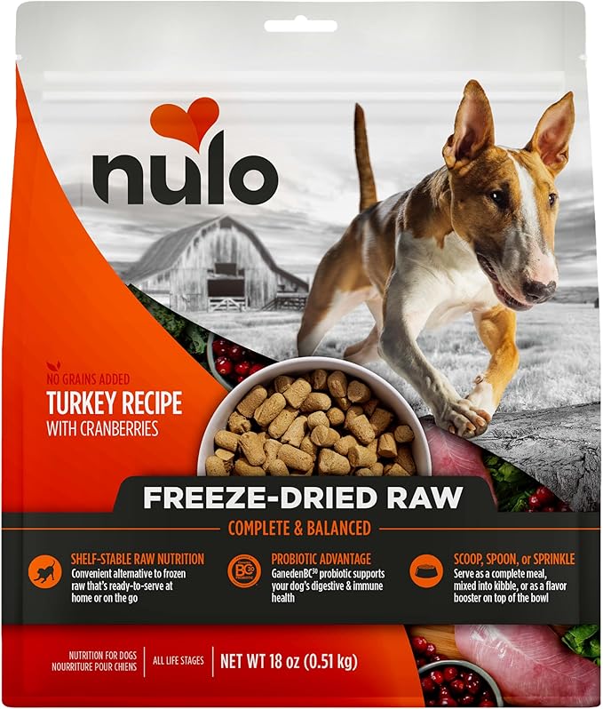 Nulo Freeze-Dried Raw Turkey Recipe with Cranberries Complete and Balanced Dry Dog Food Kibble, 18 Ounce Bag