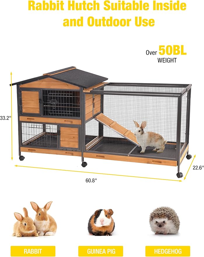 AIVITUVIN Rabbit Cage Indoor with Metal Frame Rabbit Hutch Waterproof Bunny Cage Oudoor with Pull Out Tray No Leakage Guinea Pig Cage