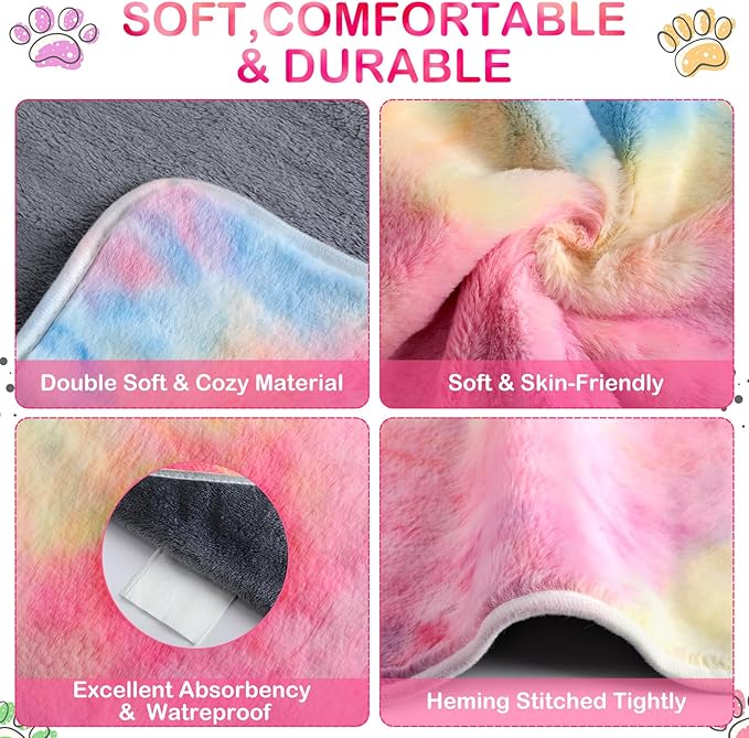 Reginary 4 Pcs Waterproof Guinea Pig Blankets Washable Small Animal Fleece Bedding Guinea Pig Cage Liners Reusable Training Pads Pet Pee Pad Sleep Mat for Hamster(Tie Dye Pattern,24 x 16 Inch)