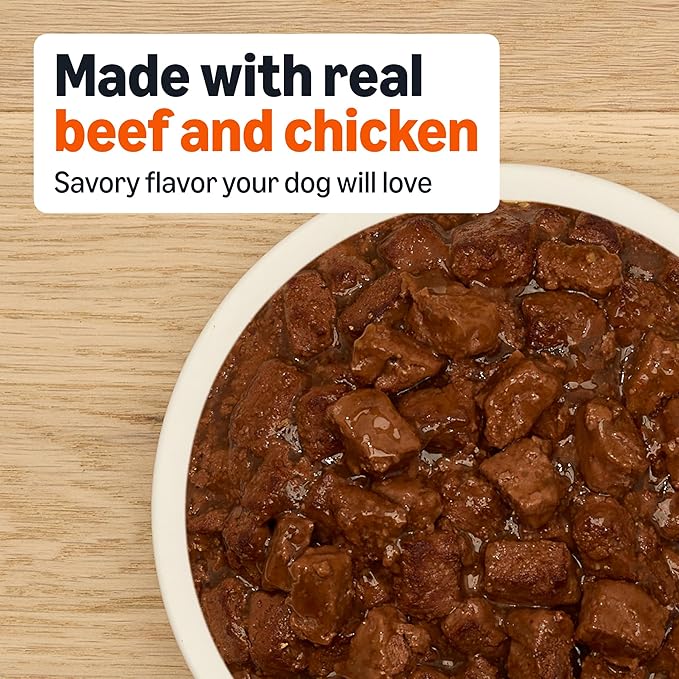 Amazon Basics Wet Dog Food, Cuts in Gravy, Ribeye Flavor, Made with Real Chicken and Beef, 13.2 oz can (Pack of 12)