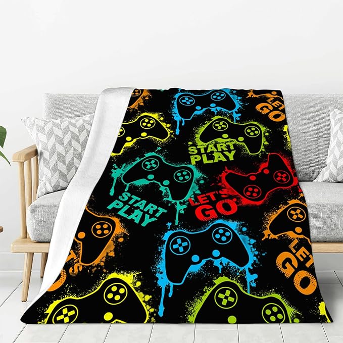 Gaming Throw Blankets Cozy Fleece Flannel Plush Blanket Bedding Game Gifts for Boys Girls Men Women Lovers Adults Decor for Couch Sofa Bed 60"X50"