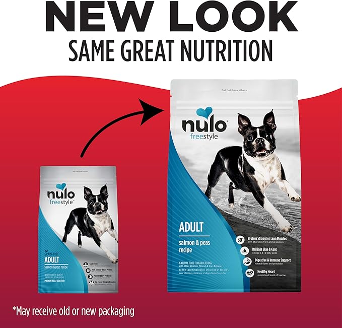 Nulo FreeStyle Adult Dry Dog Food - Salmon & Peas, Premium Grain Free Dog Food with Probiotics for Healthy Gut, Skin and Coat, Natural, High Protein Kibble for Small, Medium and Large Breeds, 26lb