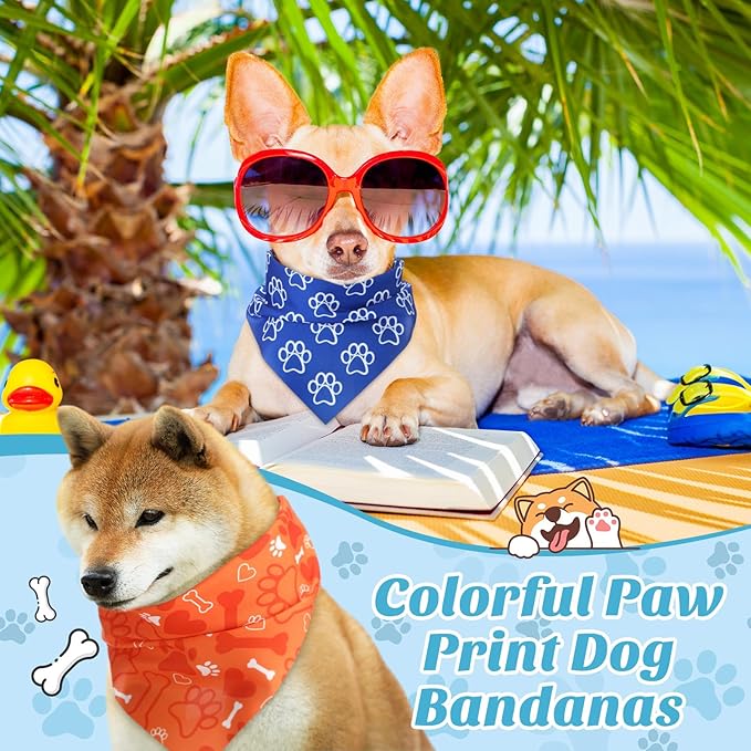 Shyyween 100 Pieces Paw Print Dog Bandanas Bulk Paw Bandanas for Dogs Winter Soft Bibs Adjustable Triangle Doggie Scarves for Small Medium Large Pets Party Costume