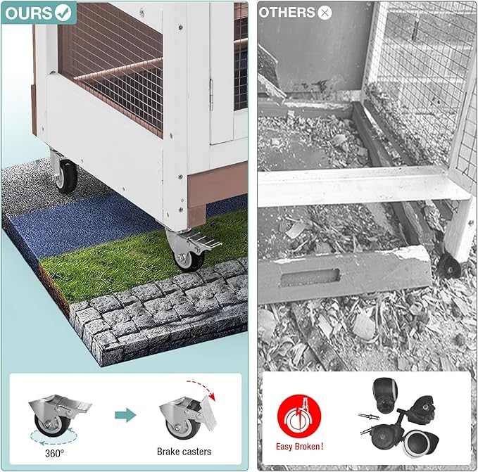 Suumerpety 2-Tier Wooden Rabbit Hutch Indoor Bunny House Guinea Pig Cage with Sliding Plastic Trays Wheels for Easy Cleaning Ventilation Design and Mobility, 36 Inch Small Animal Home (Brown, M)
