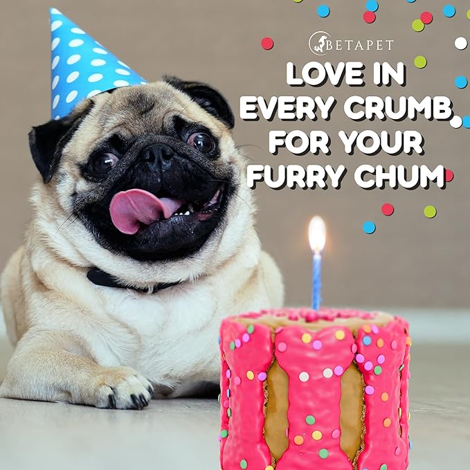 Dog Birthday Cake - Rice Cake Dessert for Dogs, Made with Human Grade Ingredients - Happy Birthday Treat for Puppy (5"x5"x5", Pink)