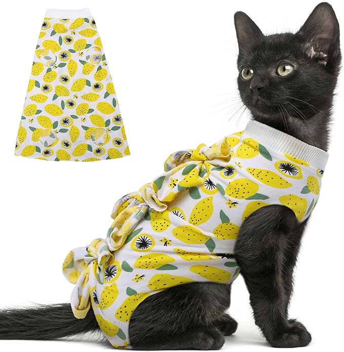 PUMYPOREITY Cat Recovery Suit After Surgery, Cat Onesie for Cats After Surgery, Cat Surgical Recovery Suit Female, Kitten Recovery Suit for Neutered/Abdominal Wound/Skin Damage/Weaning, S, Yellow