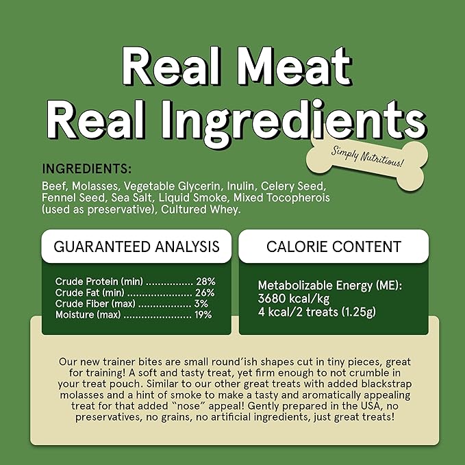 Real Meat Tiny Trainer Bites Dog Treats - 1lb of USA-Made Soft & Chewy Air-Dried Beef Training Treats for Dogs & Puppies - All-Natural Grain-Free Dog Training Treats With Free-Range Grass-Fed Beef