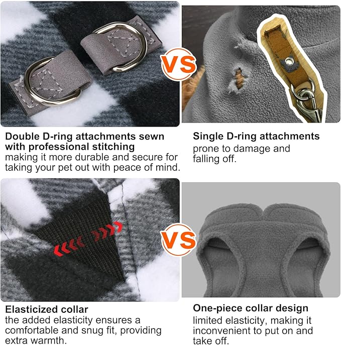 BEAUTYZOO Small Dog Sweater Fleece Vest Winter Jacket, D-Ring Leash Attachment for XS S Puppy Medium Sized Breeds Dogs, Cold Weather Dog Clothes Windproof Keep Warm, Plaid L