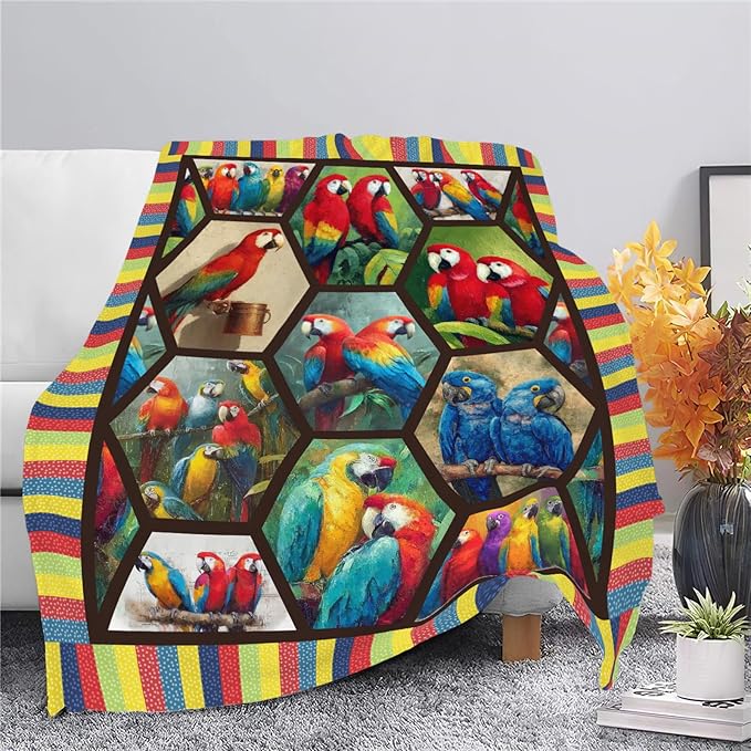 Parrot Bird Throw Blanket Macaw Stuff Gifts for Kids Girls Boys Adults Women Men Soft Cozy Warm Plush Fluffy Fuzzy Fleece Blanket Decor 50''X60''