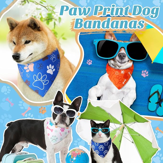 Weewooday 50 Pcs Paw Print Dog Bandanas Bulk Dog Bandanas for Dogs Soft Bibs Adjustable Triangle Bandana for Small Medium Large Costume(paw Pattern, 31.5 x 21.7 X21.7 Inch)