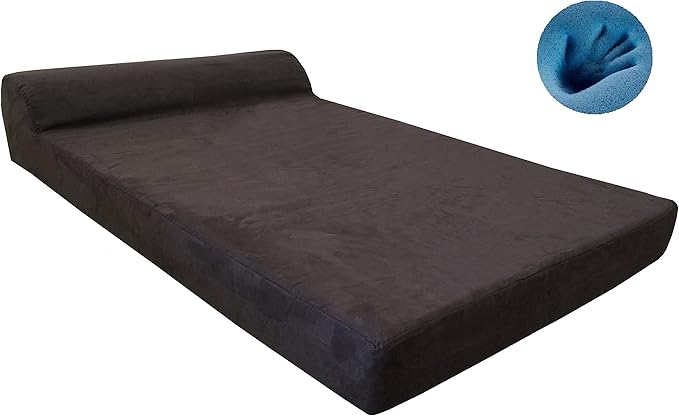 Dogbed4less Premium HeadRest Pillow Orthopedic Cool Memory Foam Dog Bed for Large Dogs, Waterproof Lining with Washable Suede Espresso Cover, Extra Large 47X29 Inches