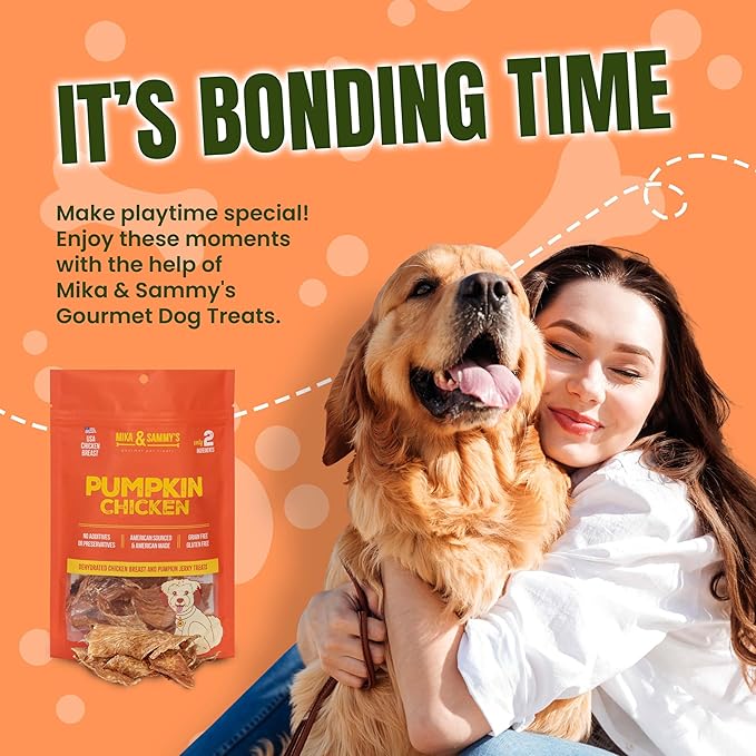 Gourmet Chicken Jerky Dog Treats Made in The USA. Cage-Free, No additives (Pumpkin Chicken 5 0z)
