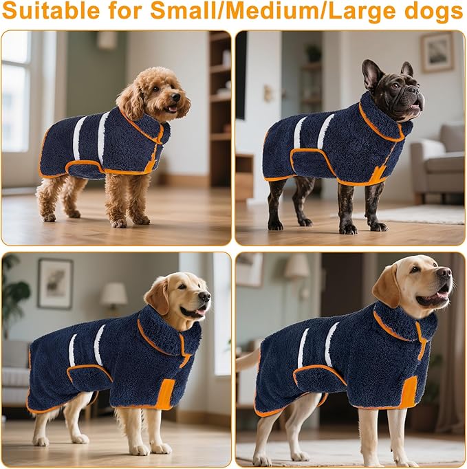 Bienbee Dog Bathrobe, Quick Drying Super Absorbent Dog Robes for After Bath, Warm Keeping Dogs Towel, Dogs Bath Supplies, Navy Blue M