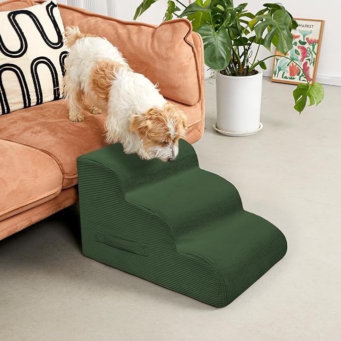 Mesa Lemon Dog Steps for Small Dogs, 4-Step Pet Ramp Stairs for High Beds and Sofa, Non-Slip Pet Stairs for Small Dogs and Cats, Removable and Easy to Clean Cover, Green