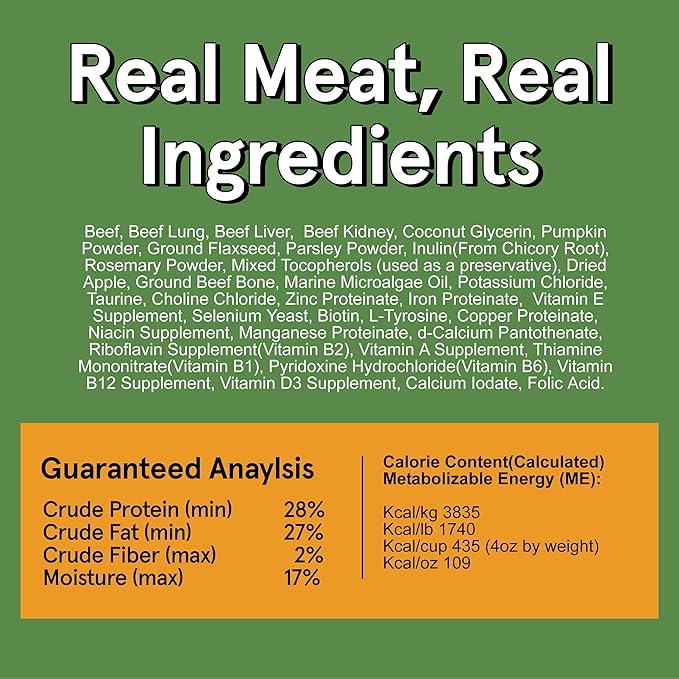 TRMC Real Meat Air Dried Dog Food w/Real Beef - Four 2lb Bag of USA-Crafted Grain-Free Real Meat Dog Food Sourced from Hormone-Free, Free Range, Grass-Fed Beef - Digestible, Natural, High Protein