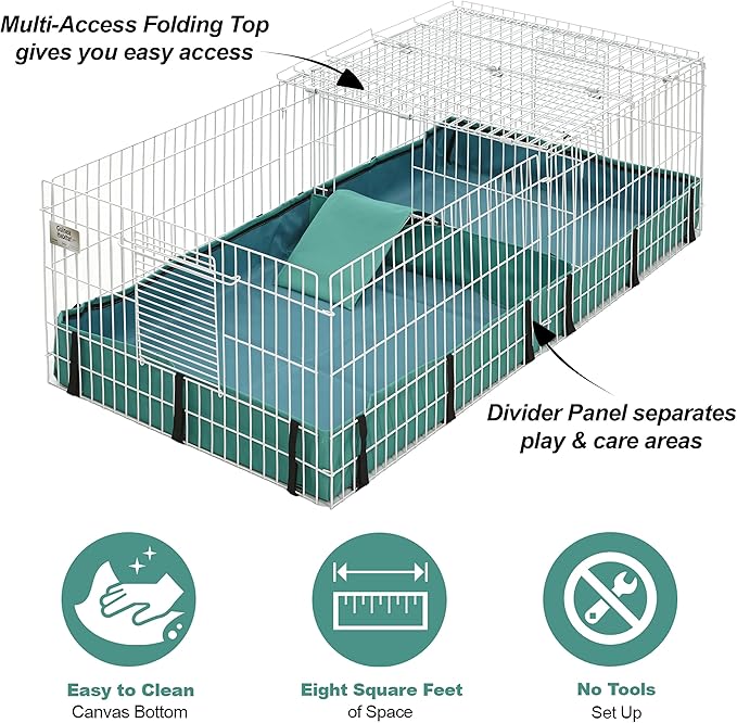 MidWest Homes for Pets Guinea Habitat Plus Cage, Includes Divider Panel and Hinged Top, Washable PVC Canvas Bottom, Expandable Small Animal Cage for Guinea Pigs, 171GHP