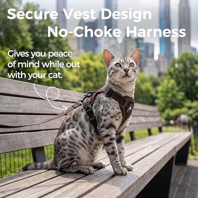 Cat Harness and Leash Set Escape Proof Tactical Medium Kitten Harness Emotional Support Cat Vest, Brown, M