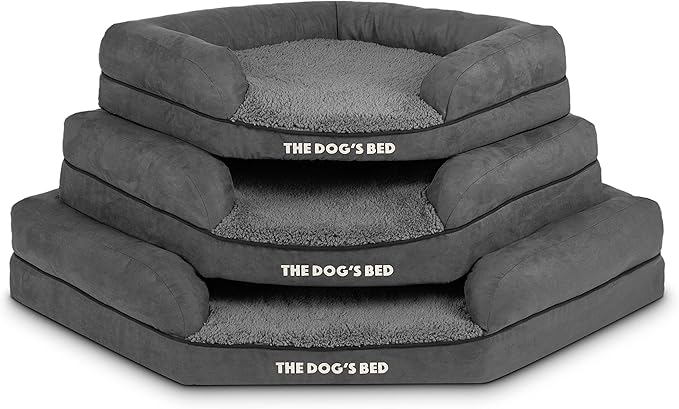 The Dog’s Bed Orthopedic Memory Foam Corner Dog Bed, Calming Surface – CertiPUR-Certified Foam, Plush Fabric, Grey Plush, Large