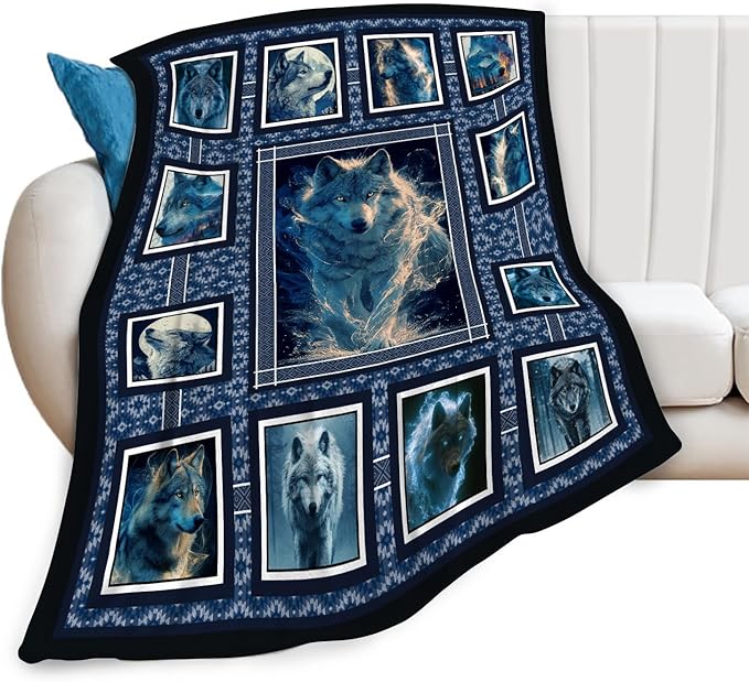 Wolf Throw Blanket Wolf Stuff Gifts for Kids Girls Boys Adults Women Men Soft Cozy Warm Plush Fluffy Fuzzy Fleece Blanket Decor 60''X80''