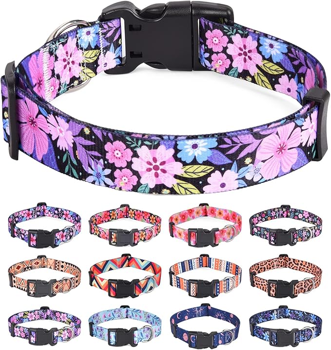 Dog Collars with Soft Comfortable Adjustable Floral Pattern for Small Medium Large Dogs (Floral Pink, XS)
