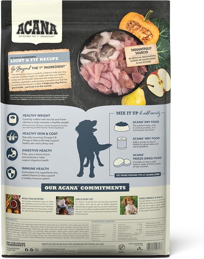 ACANA Grain Free Dry Dog Food Light & Fit Recipe 13lb Bag