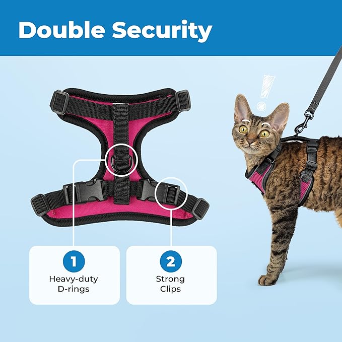Voyager Escape-Proof Step-in Lock Cat Harness & 5ft Neoprene-Handle Leash Set All-Weather Mesh with Reflective Stitching for Small to Large Cats by Best Pet Supplies, Black Trim-Fuchsia (327), XXXS