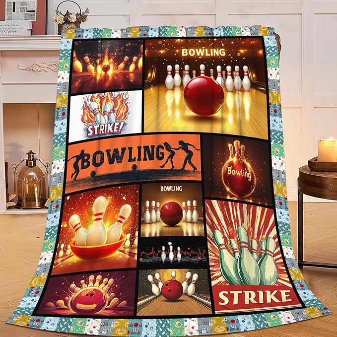 Bowling Blanket Bowling Throw Blanket Gifts for Bowling Lovers Women Men Boys Girls Kids Adults Super Soft Cozy Plush Fluffy Fuzzy Fleece Blanket Home Decor 50''X60''