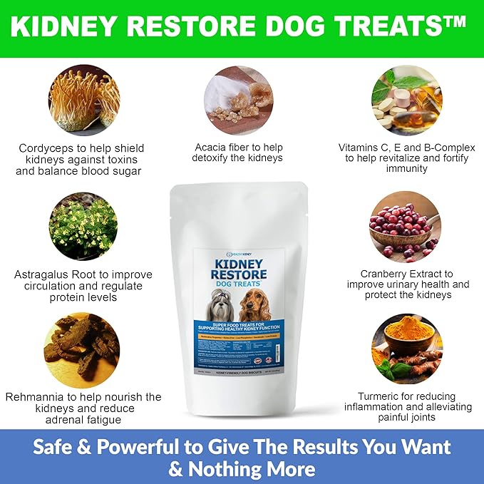 Kidney Restore Bacon Flavor Dog Treats: Low Protein Dog Treats for Kidney Function Renal Friendly Low Protein 2-Pack