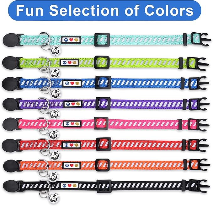 Pawtitas Personalized Orange Reflective Cat Collar – Adjustable Custom Collar with Safety Buckle, Removable Bell, and Engraved Name & Phone Number for Kittens and Adult Cats