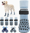 Kuoser Dog Socks, Non-Slip Dog Grip Sock for Hardwood Floors, No Twist Dog Boots & Paw Protectors 4 Pcs Anti-Scratch Hot Pavement Winter Snow Socks for Small Medium Large Senior Dogs, Grey L