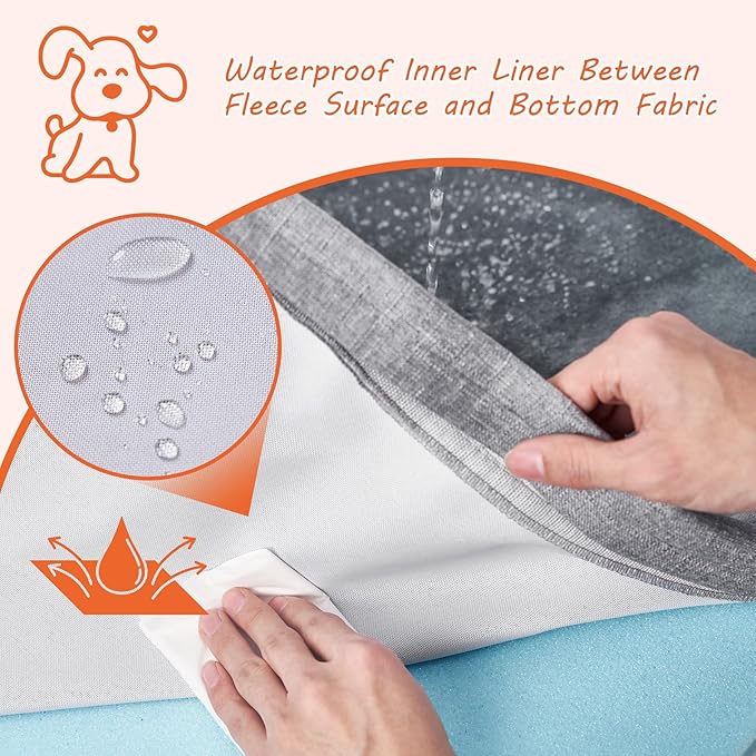 EHEYCIGA Orthopedic Dog Bed Waterproof 35"x23", Memory Foam Pet Bed for Larged Size Dogs, Washable Pet Mat with Removable Cover, Grey
