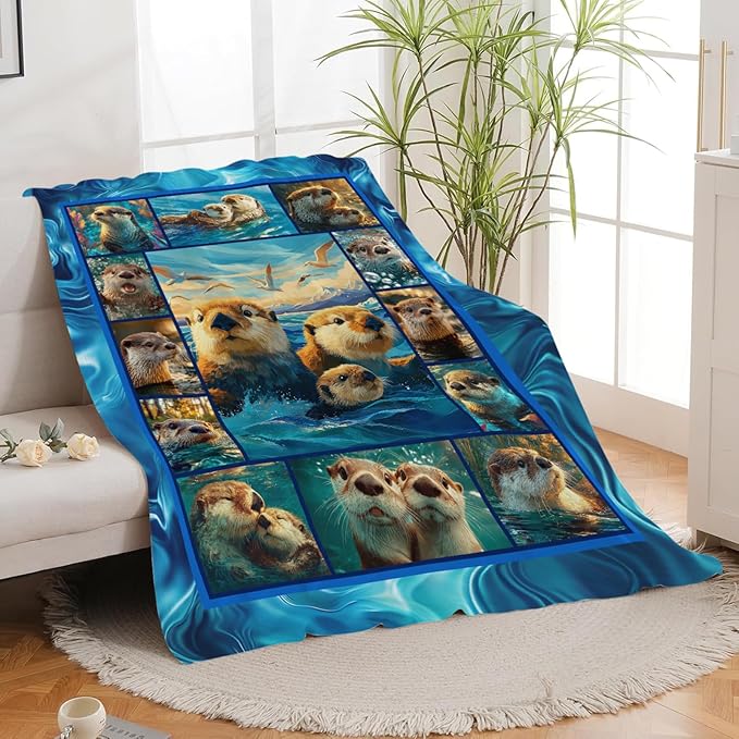 Otter Throw Blanket Otter Stuff Gifts for Kids Girls Boys Adults Women Men Soft Cozy Warm Plush Fluffy Fuzzy Fleece Blanket Decor 60''X80''