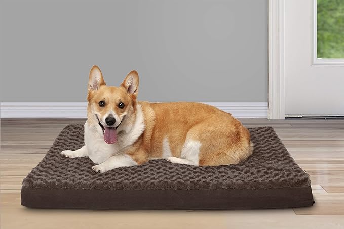 FurHaven Supportive Cooling Memory Foam Classic Mattress Dog Bed with Washable & Removable Cover - Plush Faux Fur/Suede Mattress - Chocolate, Dogs Up to 55 lbs - Large