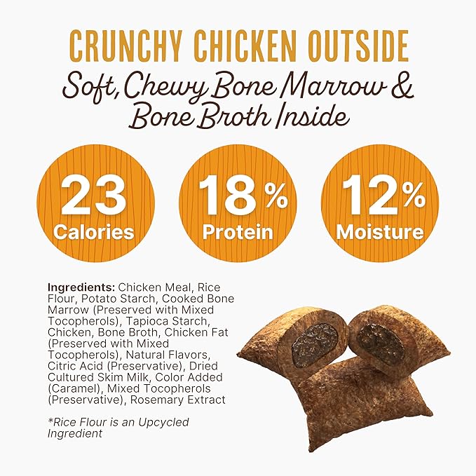 Waggin' Train High Protein Pockets Dog Treats, Crunchy Chicken Outside with Soft & Chewy Bone Marrow & Broth Inside, Great High Protein and Wheat Free Dog Treat, 12 oz. Pouch