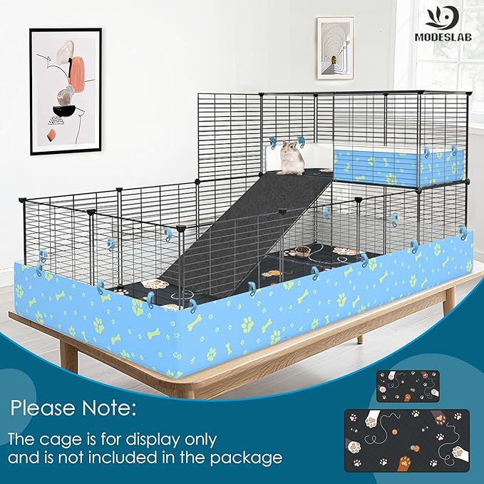 Washable Guinea Pig Bedding for 2 Story Guinea Pig Cages, Fast Absorption Reusable Guinea Pig Cage Liner, No Shrunk, Anti-Slip Bottom, Leak-Proof Pee Pad Mat, 12” x 24” & 24” x 48” (Black)