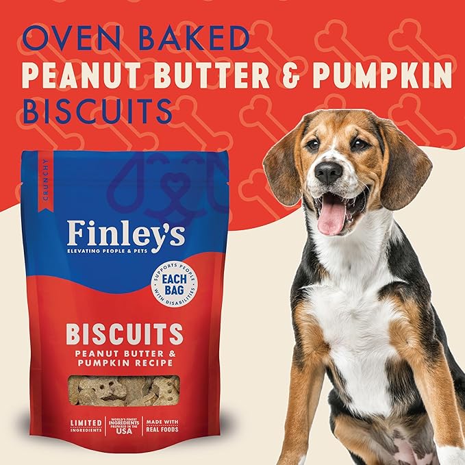 Finley's Crunchy Dog Biscuits, Peanut Butter and Pumpkin, Plant-Based Healthy Treats, Oven Baked Dog Cookies, 12oz, 6 Pack